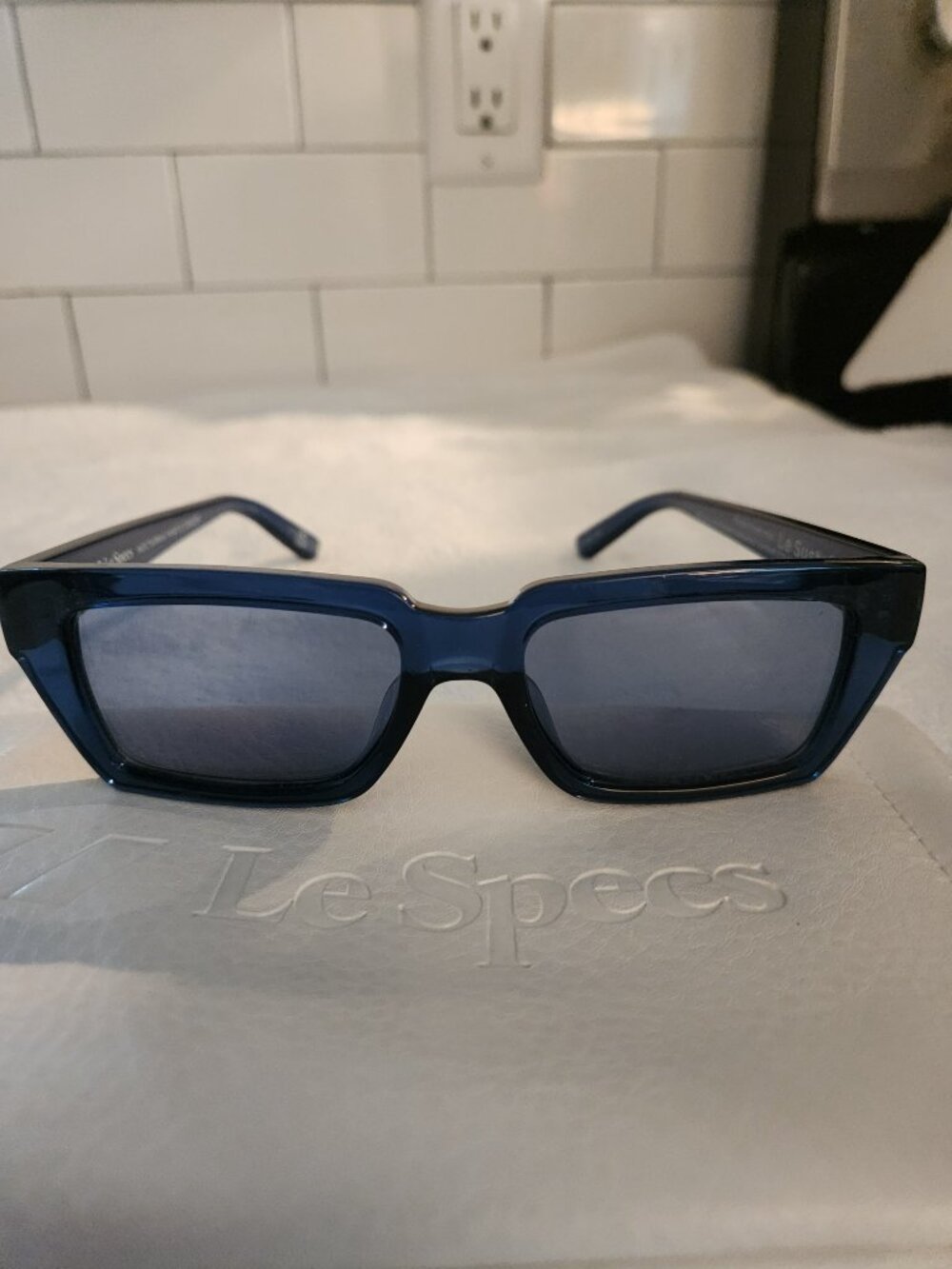 Le Specs Nocturnal Habit Sunglasses Transparent Ink Blue Eco Square Worn Once